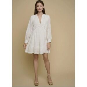 Rino & Pelle Evaly Dress Women 38 White Lace Trim Cotton Mini Boho Coastal EUC